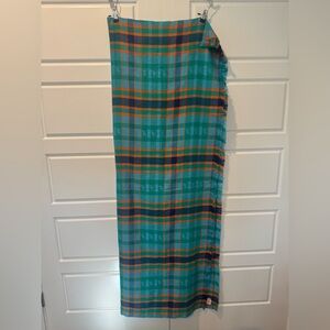 Vintage 70s SAS (Scandinavian Airlines) flight blanket Tartan Plaid Turquoise